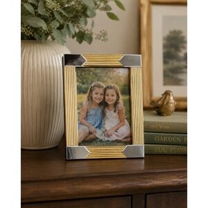 Vintage Solid Brass Photo Frame 3.5x5 Gold Silver Ribbed Art Deco Picture Frame